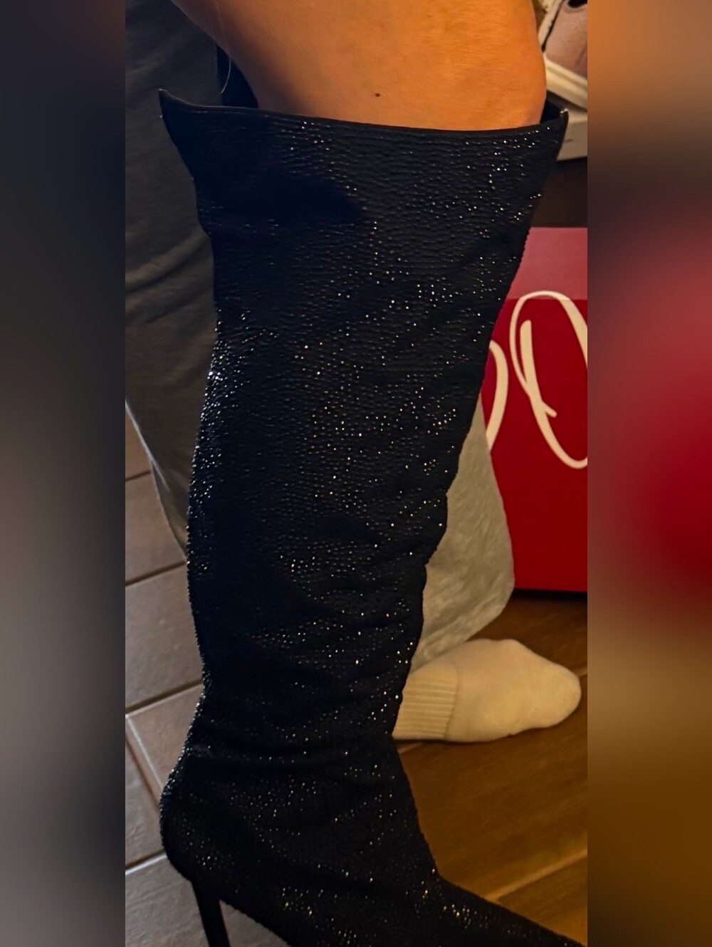 INC International Concepts Black Over-The-Knee Rhinestone Stiletto Boots - Picture 15 of 15